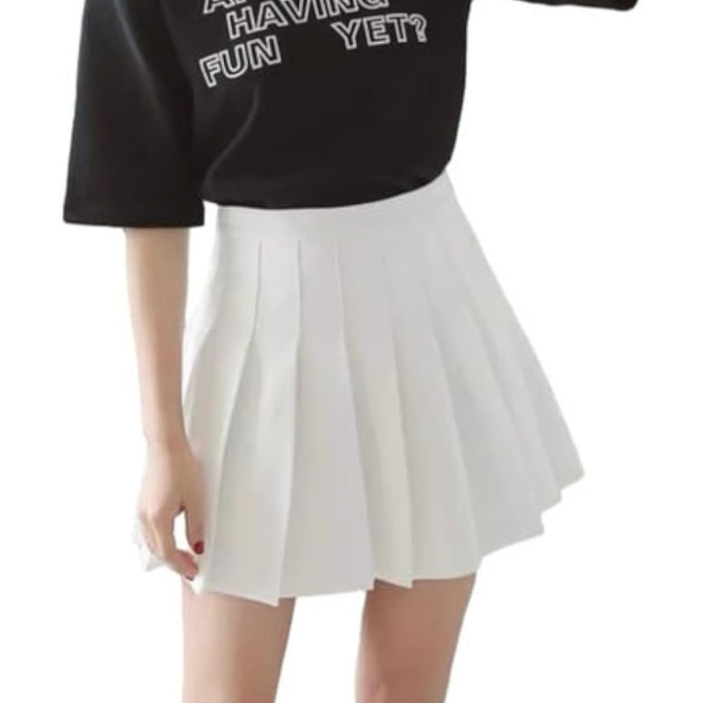 Xin Yizu Wears Jeans Women's White Side Zip Pleated Academia Tennis Skirt Sz L